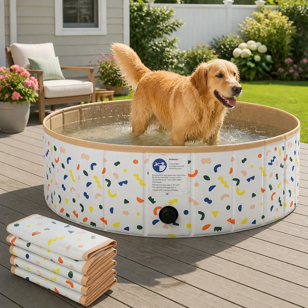 Foldable Pet Swimming Pool Portable Dog Bath 120cm Indoor Outdoor Water Play