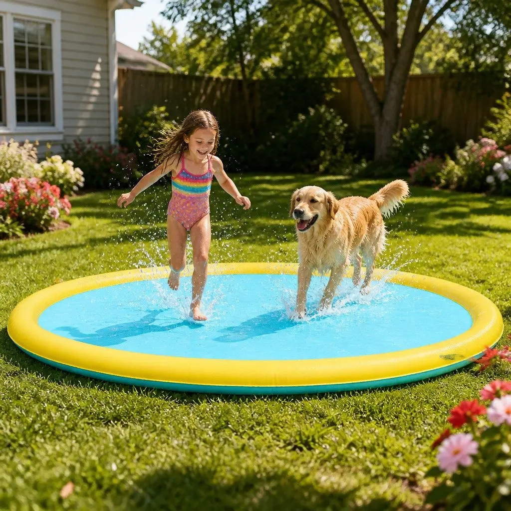 Splash Pad Water Play Mat Adjustable Sprinkler 240cm Outdoor Summer Fun