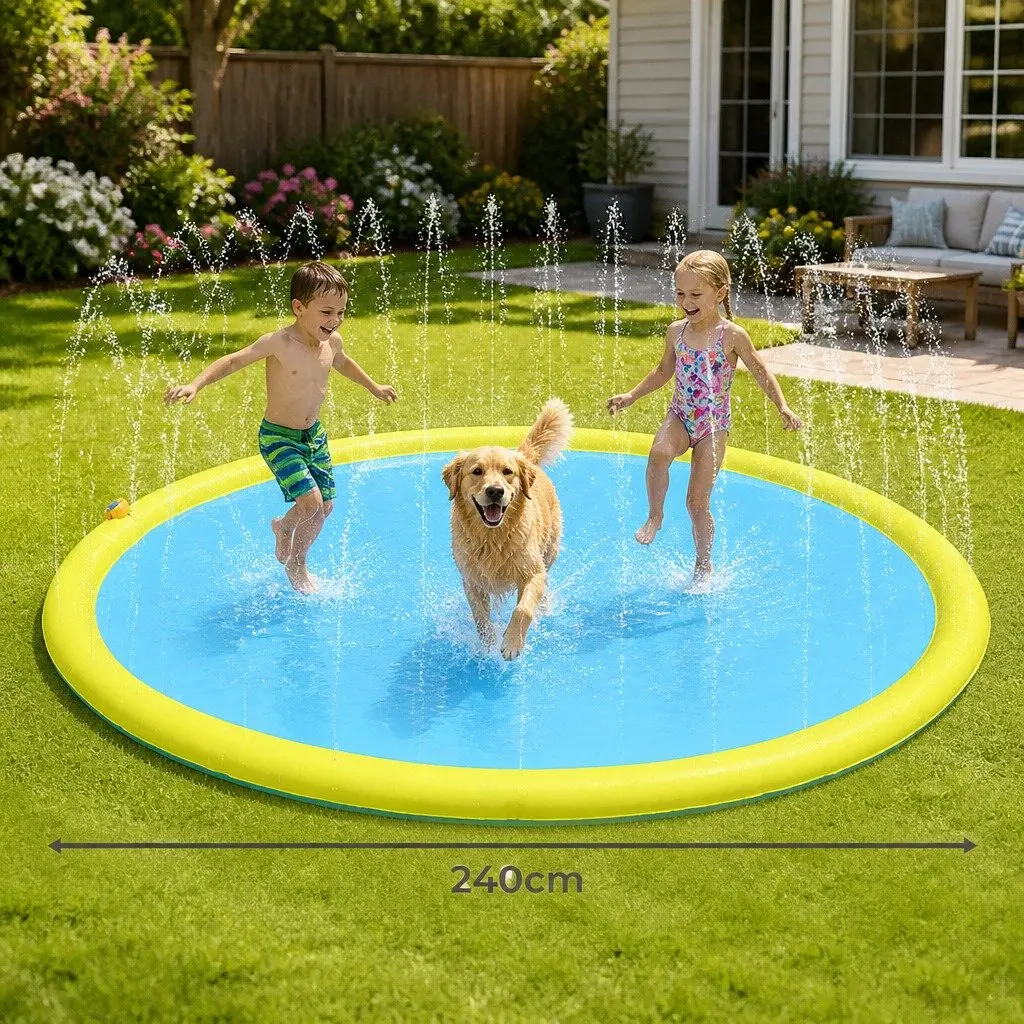 Splash Pad Water Play Mat Adjustable Sprinkler 240cm Outdoor Summer Fun