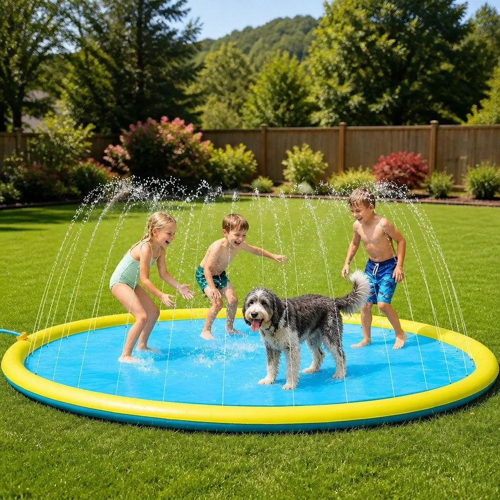 Splash Pad Water Play Mat Adjustable Sprinkler 240cm Outdoor Summer Fun