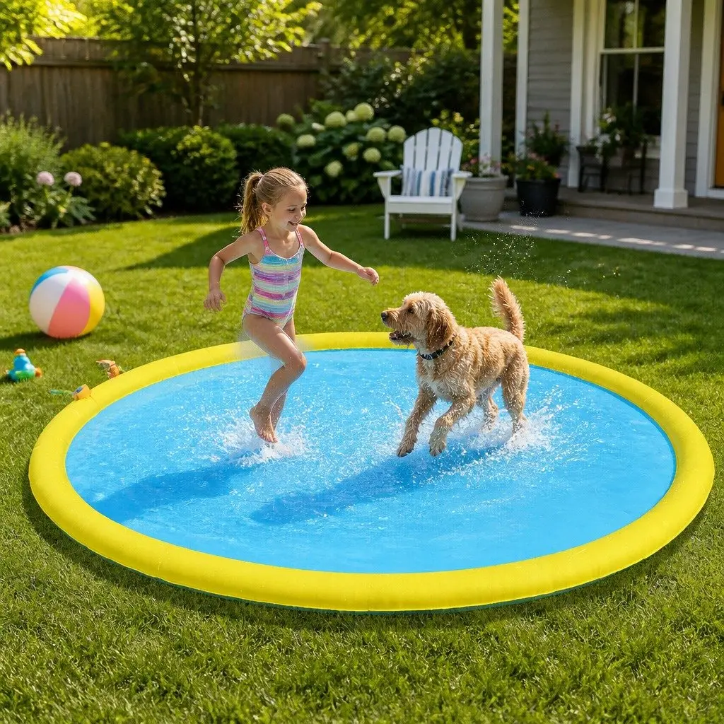 Splash Pad Water Play Mat Adjustable Sprinkler 240cm Outdoor Summer Fun