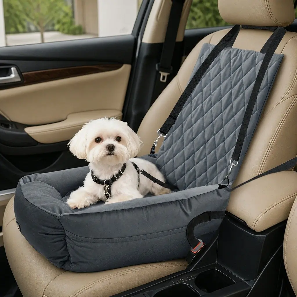 Pet Car Seat Dog Booster Seat Travel Safety Carrier Grey Plush Interior Washable