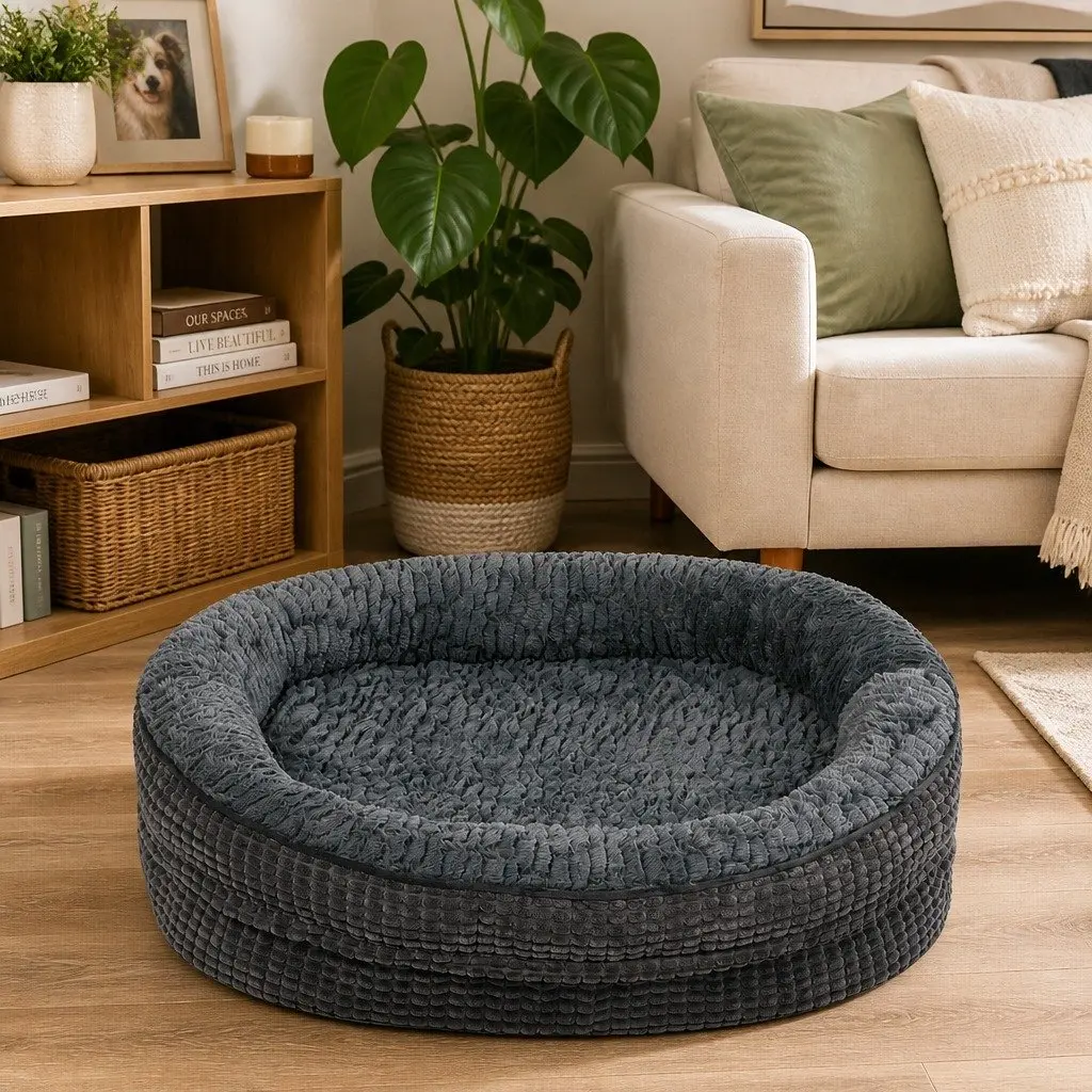 Orthopedic Dog Bed Soft Washable Medium Grey Bolster