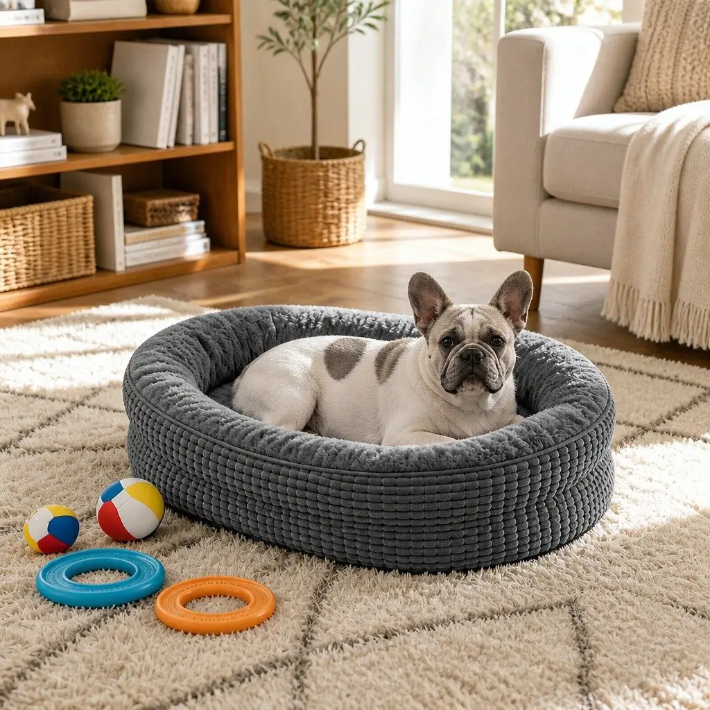 Orthopedic Dog Bed Soft Washable Medium Grey Bolster
