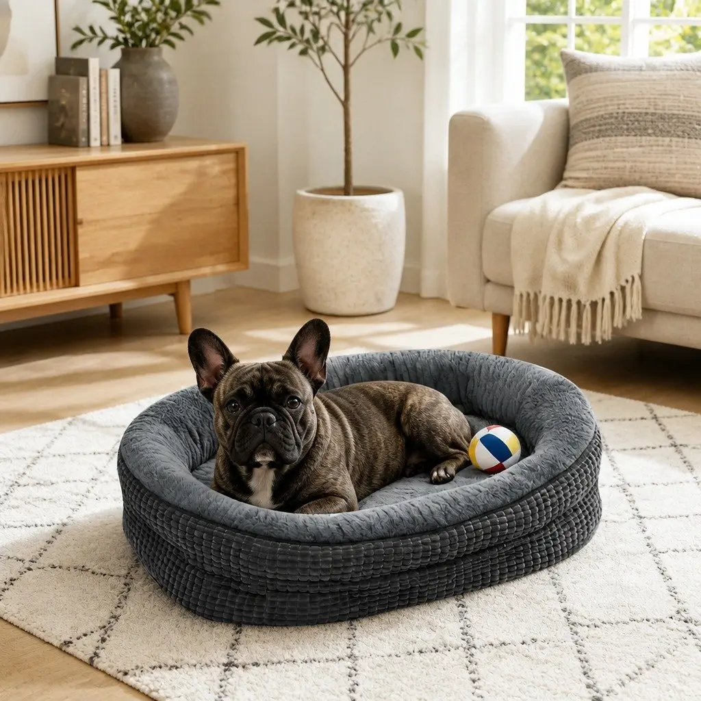 Orthopedic Dog Bed Soft Washable Medium Grey Bolster