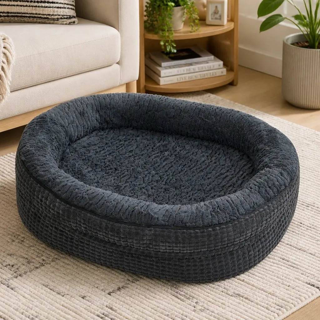 Orthopedic Dog Bed Soft Washable Medium Grey Bolster