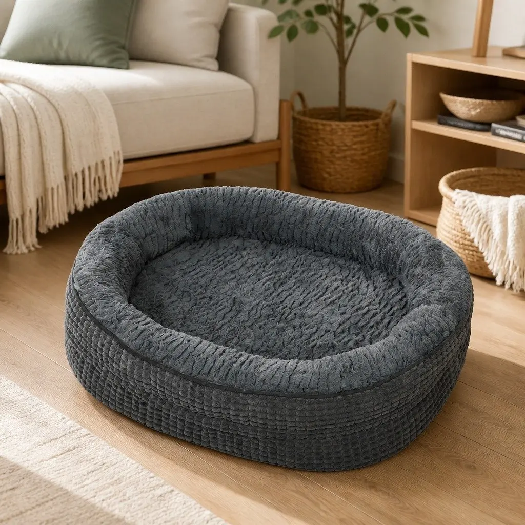 Orthopedic Dog Bed Soft Washable Plush Cushion Grey Small