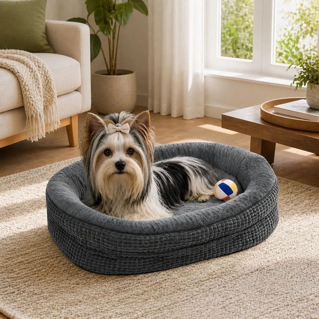 Orthopedic Dog Bed Soft Washable Plush Cushion Grey Small