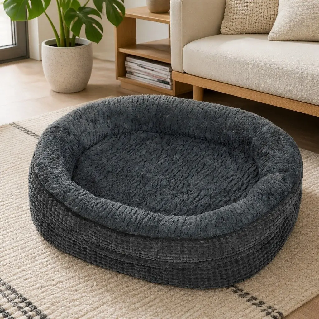 Orthopedic Dog Bed Soft Washable Plush Cushion Grey Small