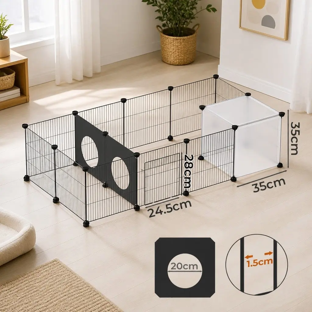Guinea Pig Pet Playpen DIY Modular Enclosure 16 Panels Indoor Small Pets Fence