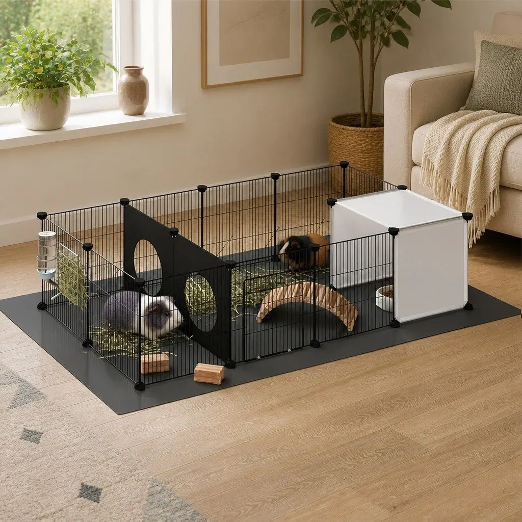 Guinea Pig Pet Playpen DIY Modular Enclosure 16 Panels Indoor Small Pets Fence