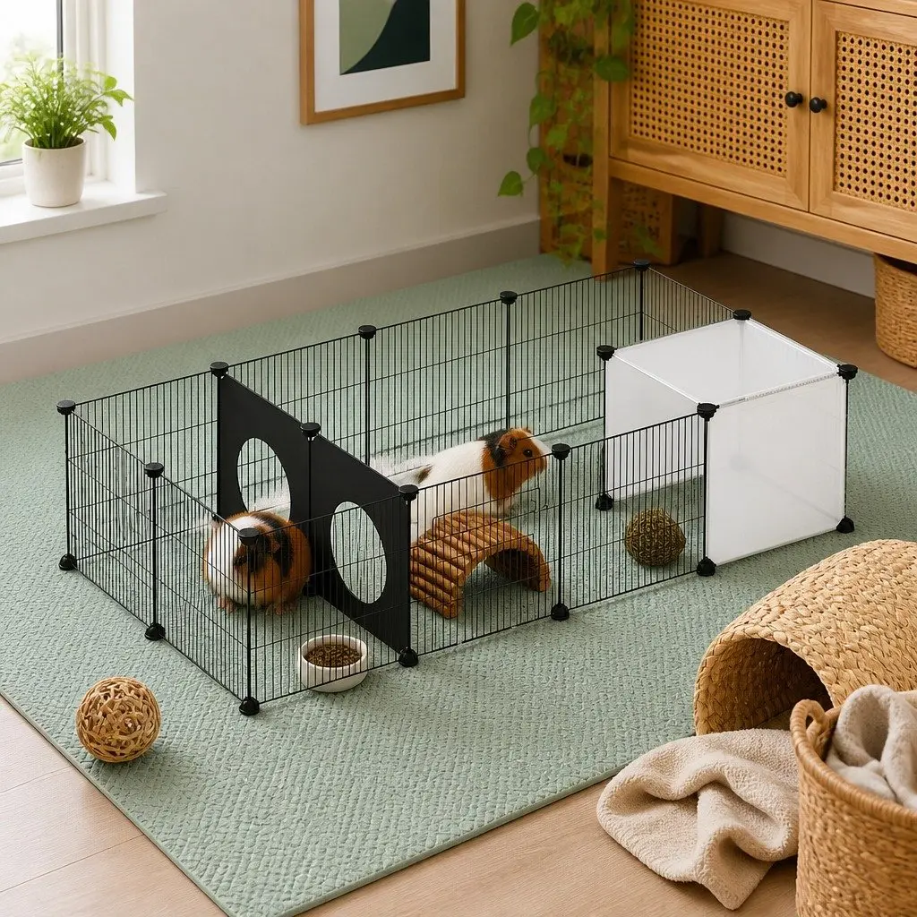 Guinea Pig Pet Playpen DIY Modular Enclosure 16 Panels Indoor Small Pets Fence
