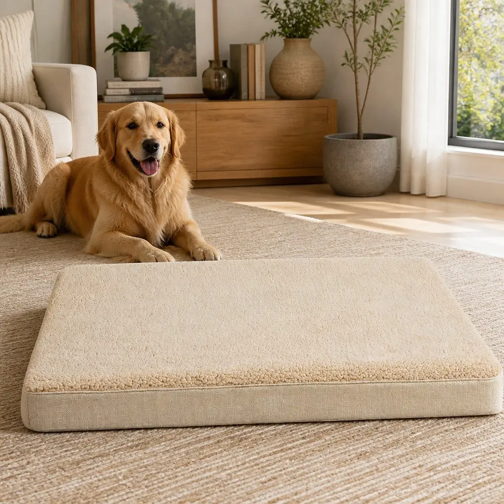 Dog Bed Plush Sherpa-Style Soft Cushion Removable Washable Cover 70 x 50 x 15 cm