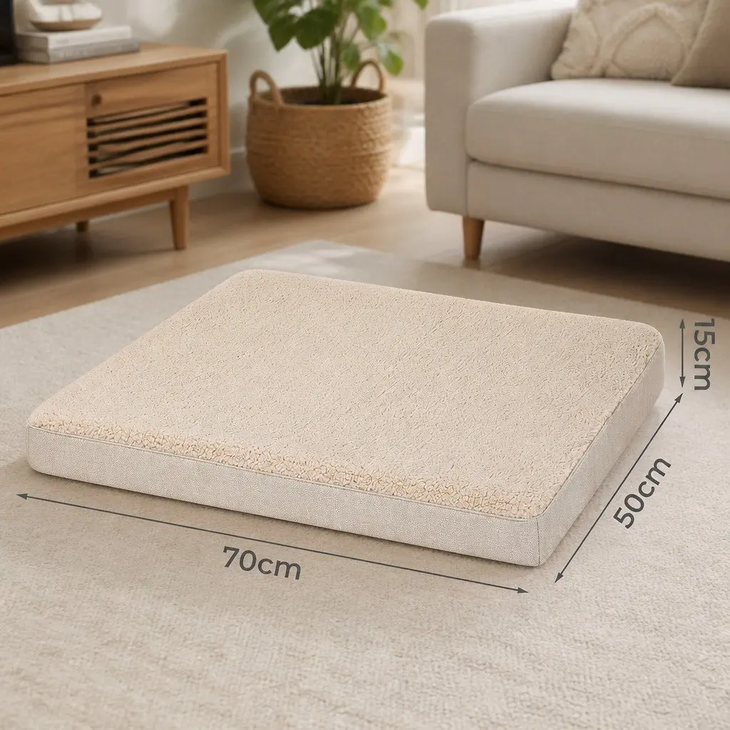 Dog Bed Plush Sherpa-Style Soft Cushion Removable Washable Cover 70 x 50 x 15 cm