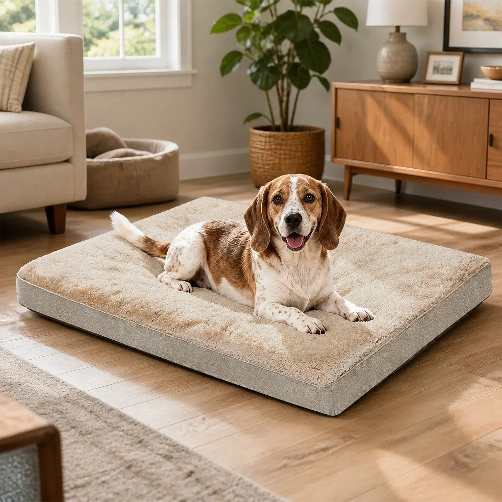 Dog Bed Plush Sherpa-Style Soft Cushion Removable Washable Cover 70 x 50 x 15 cm