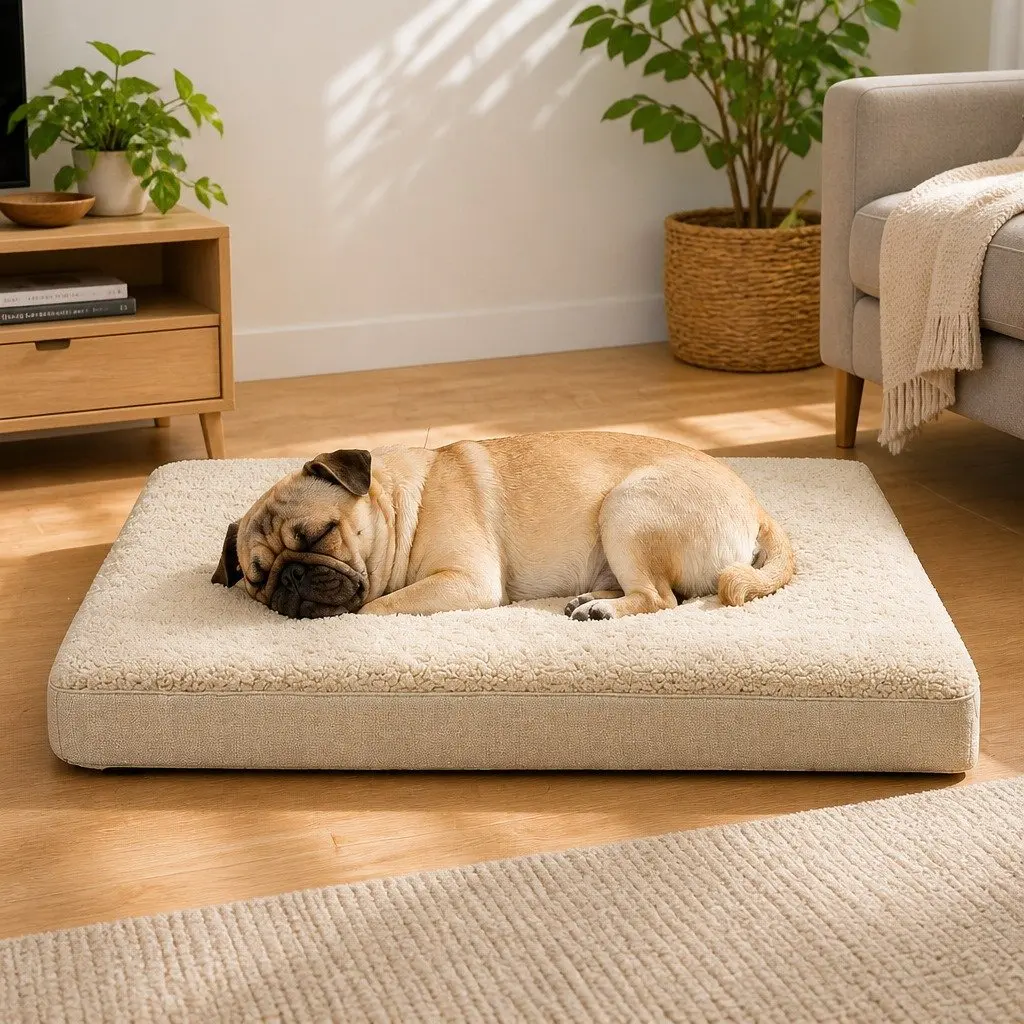 Dog Bed Plush Sherpa-Style Soft Cushion Removable Washable Cover 70 x 50 x 15 cm