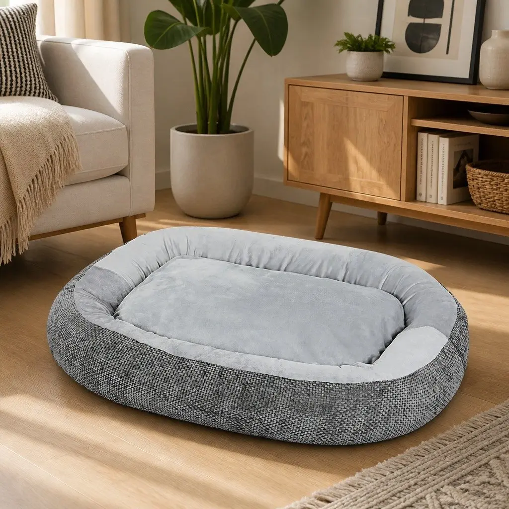 Pet Bed Orthopedic Plush Washable Non Slip 70cm x 50cm x 15cm Grey