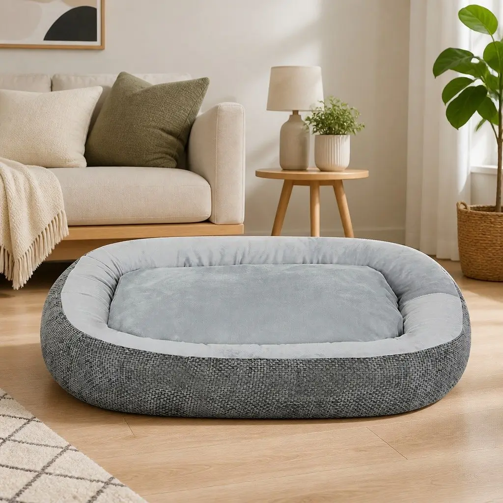 Pet Bed Orthopedic Plush Washable Non Slip 70cm x 50cm x 15cm Grey
