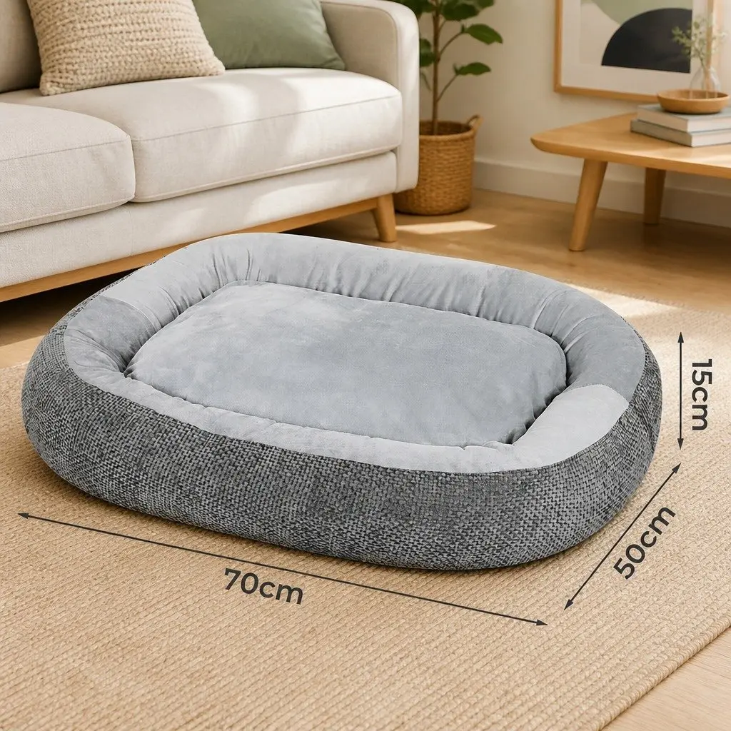 Pet Bed Orthopedic Plush Washable Non Slip 70cm x 50cm x 15cm Grey