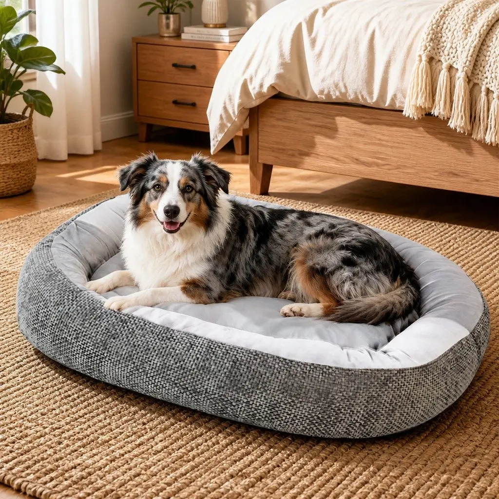 Pet Bed Orthopedic Plush Washable Non Slip 70cm x 50cm x 15cm Grey