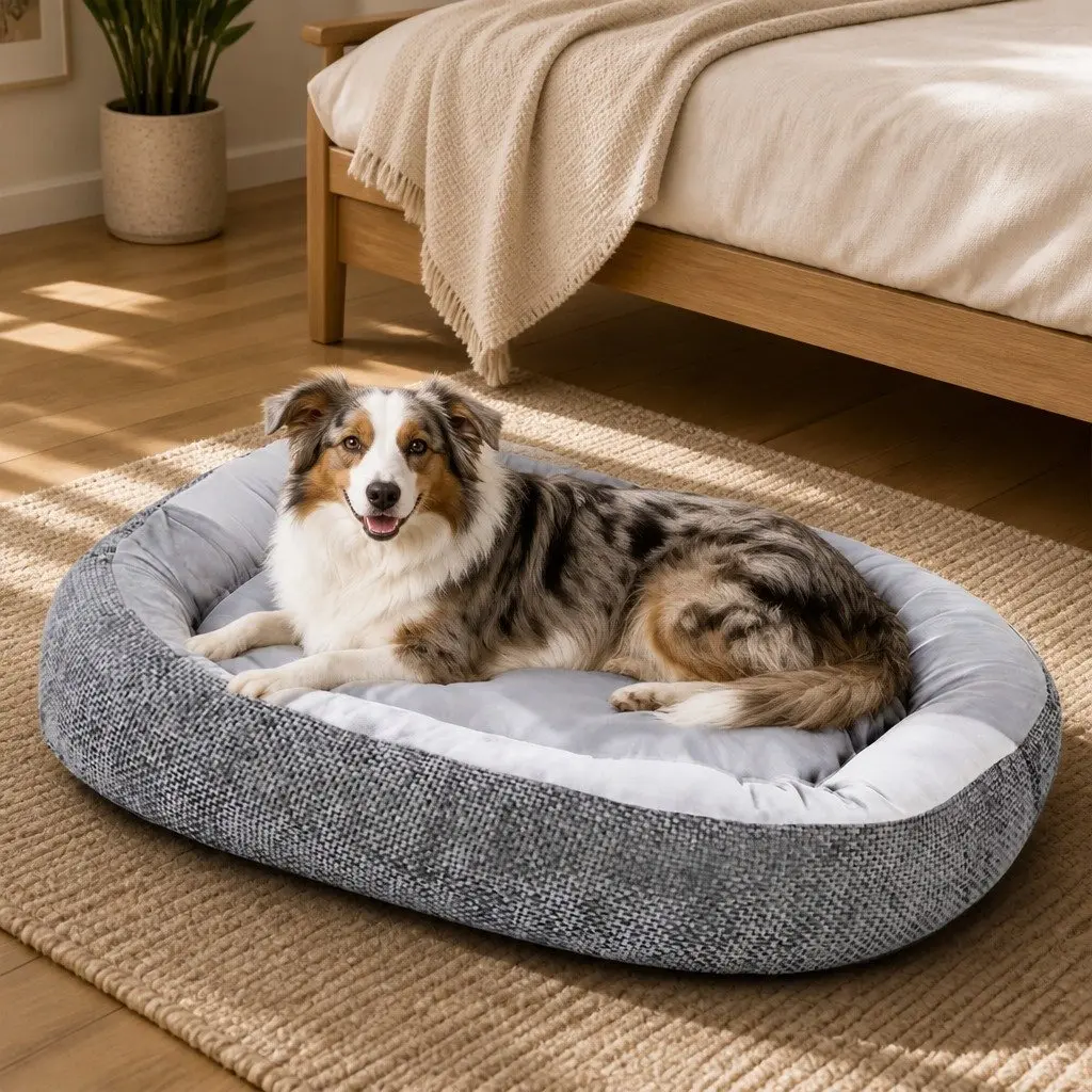Pet Dog Bed Orthopedic Plush Washable Non Slip Indoor Cushion Bolster Support