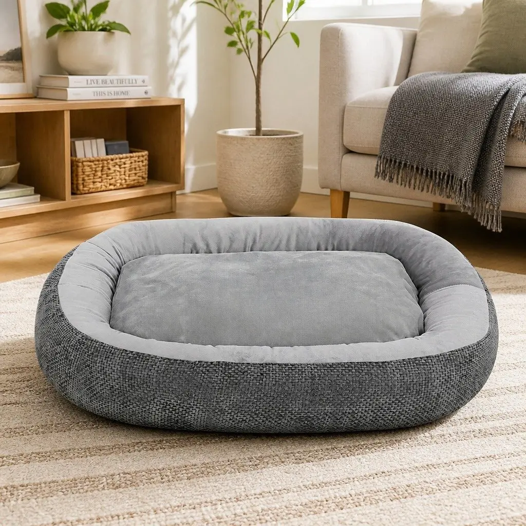 Pet Bed Orthopedic Plush Dog Cushion 120cm L x 90cm W x 23cm H Washable Non Slip Indoor Bolster Support