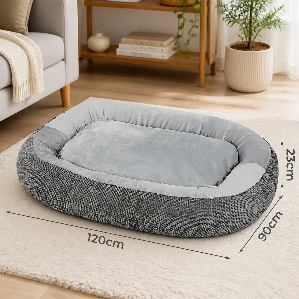 Pet Bed Orthopedic Plush Dog Cushion 120cm L x 90cm W x 23cm H Washable Non Slip Indoor Bolster Support