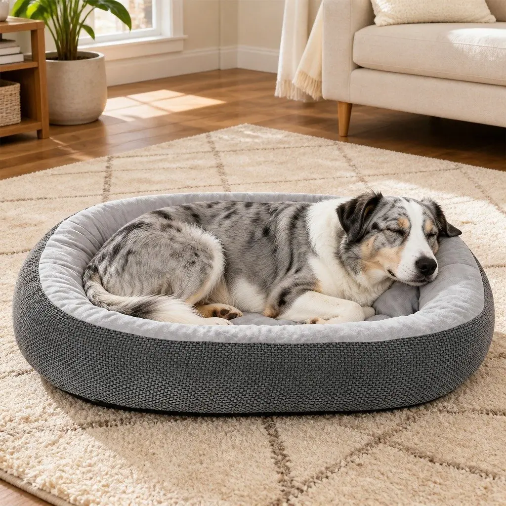Pet Bed Orthopedic Plush Dog Cushion 120cm L x 90cm W x 23cm H Washable Non Slip Indoor Bolster Support