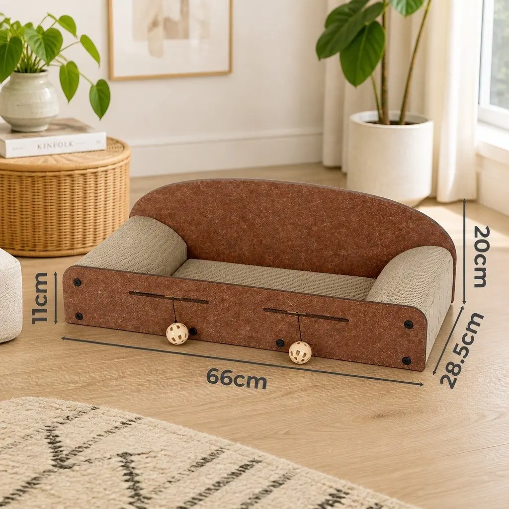 Cat Scratching Board Corrugated Cardboard Lounge with Interactive Ball Toys