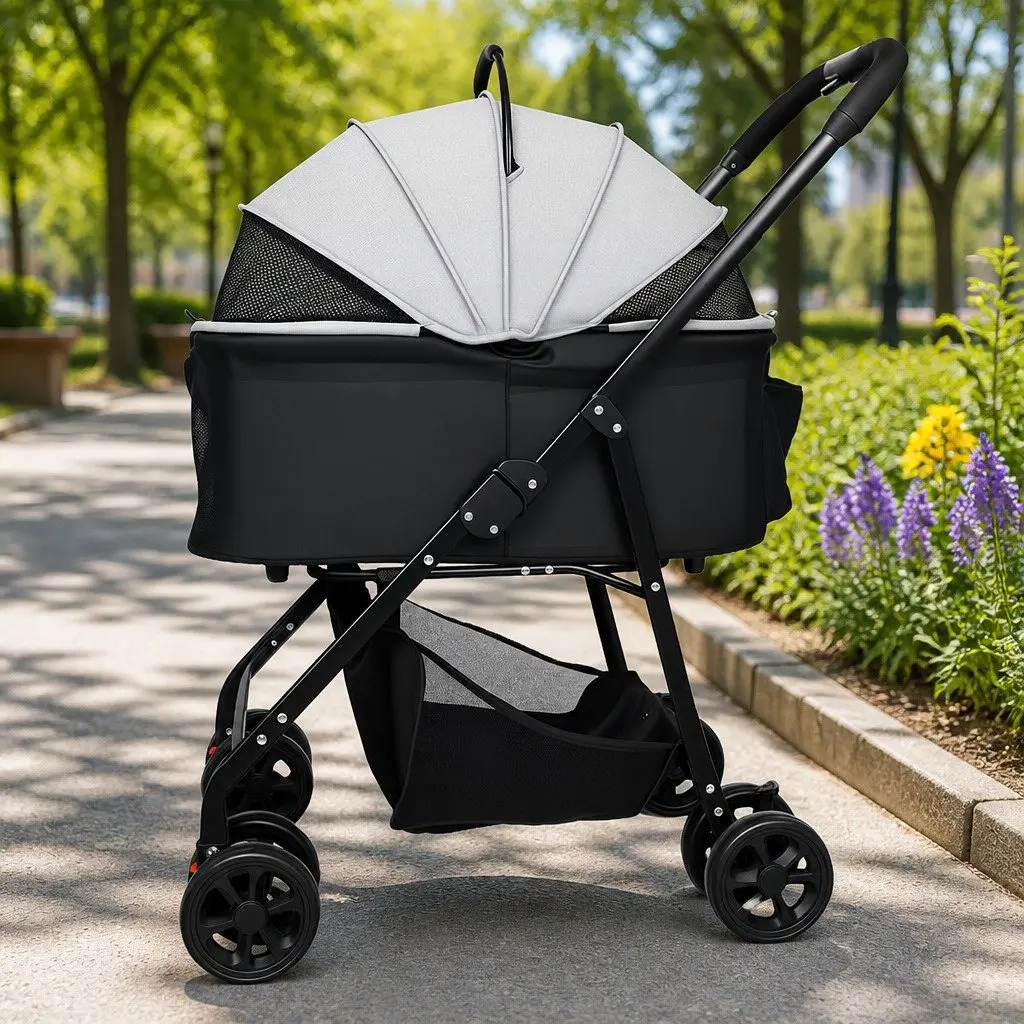 Pet Stroller 3 in 1 Convertible Foldable Travel Carrier for Dogs Cats Black