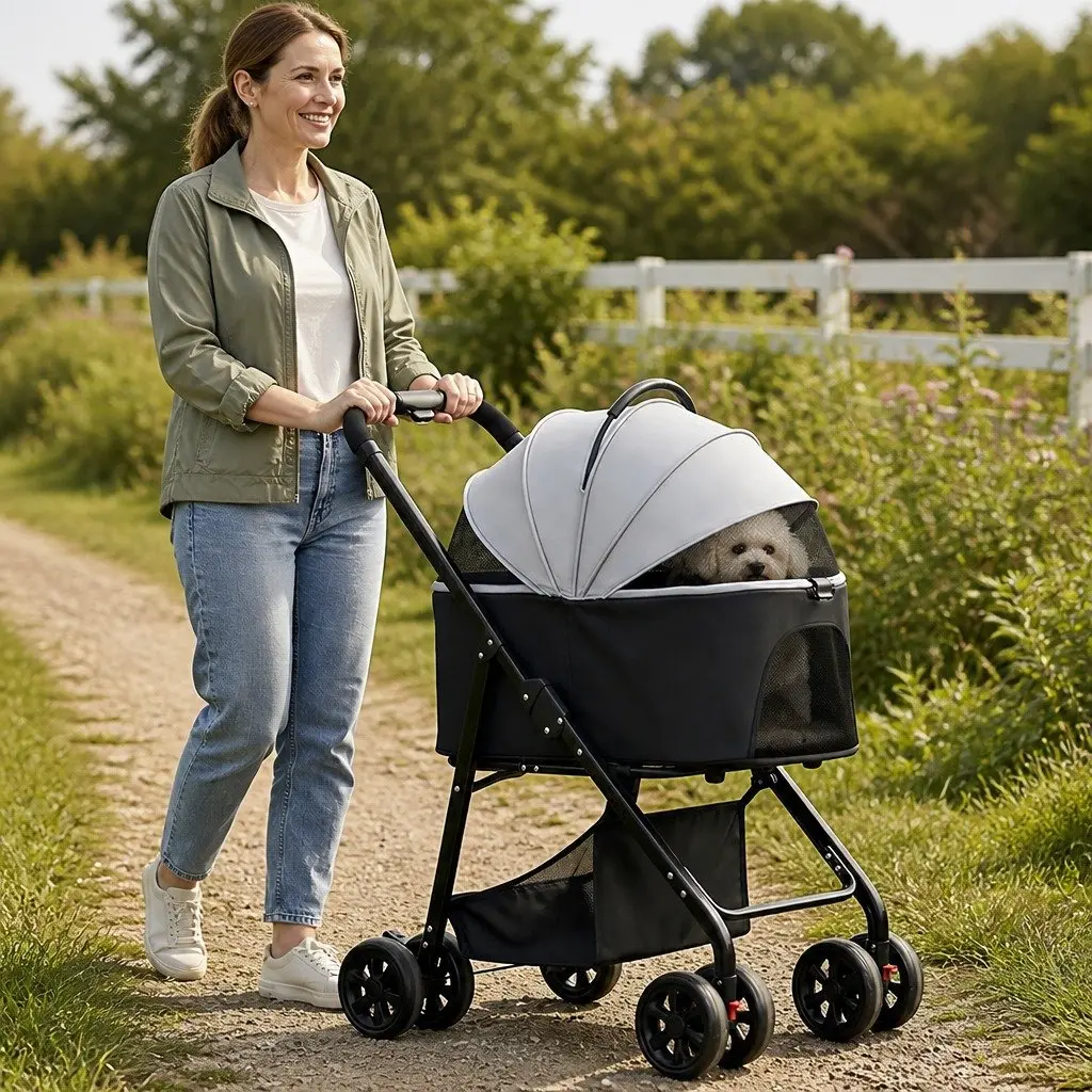 Pet Stroller 3 in 1 Convertible Foldable Travel Carrier for Dogs Cats Black