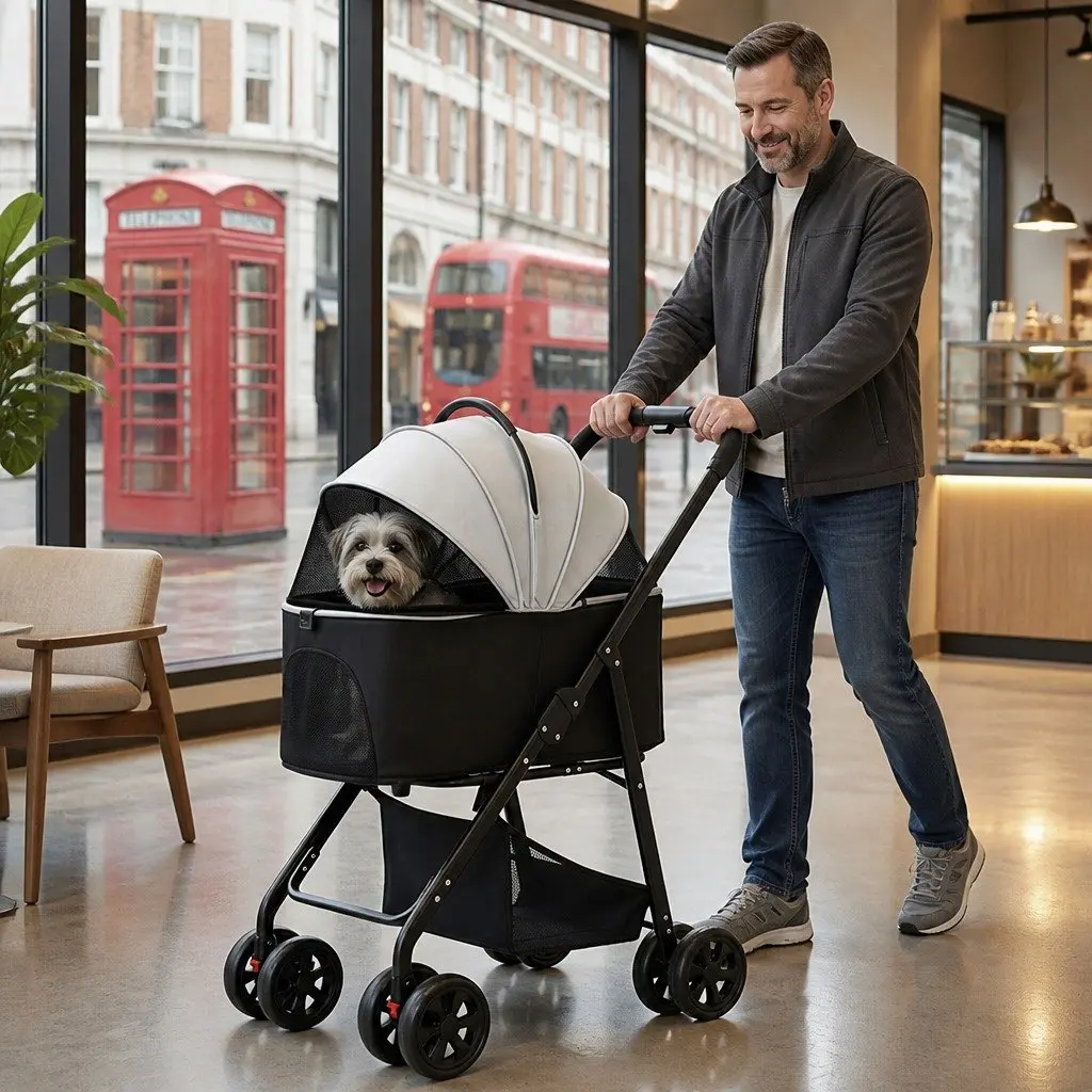Pet Stroller 3 in 1 Convertible Foldable Travel Carrier for Dogs Cats Black