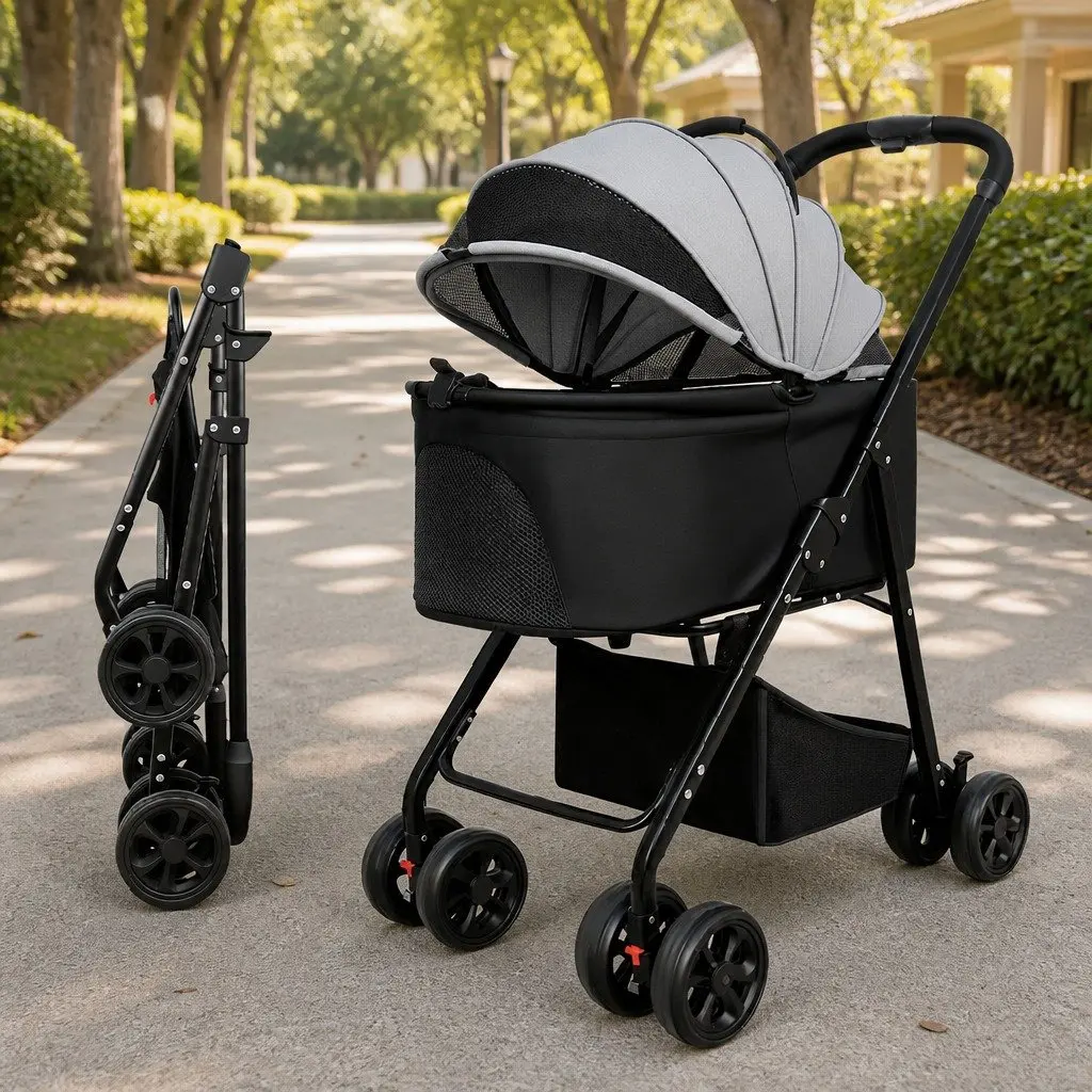 Pet Stroller 3 in 1 Convertible Foldable Travel Carrier for Dogs Cats Black