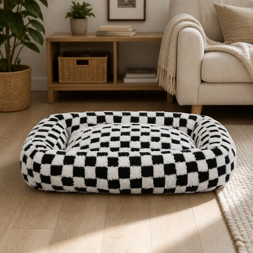 Dog Bed Plush Calming Pet Bed Soft Washable Removable Cover Raised Bolster