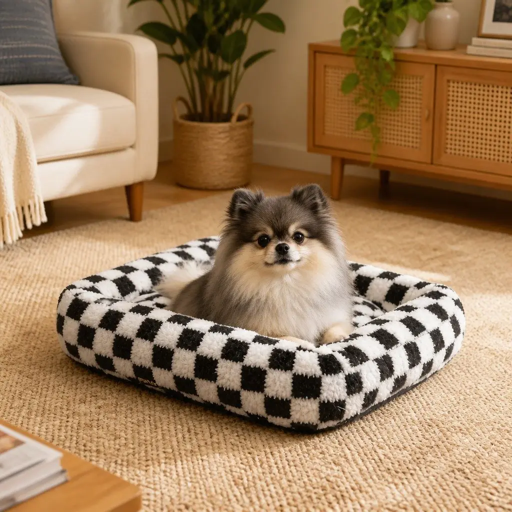 Dog Bed Plush Calming Pet Bed Soft Washable Removable Cover Raised Bolster