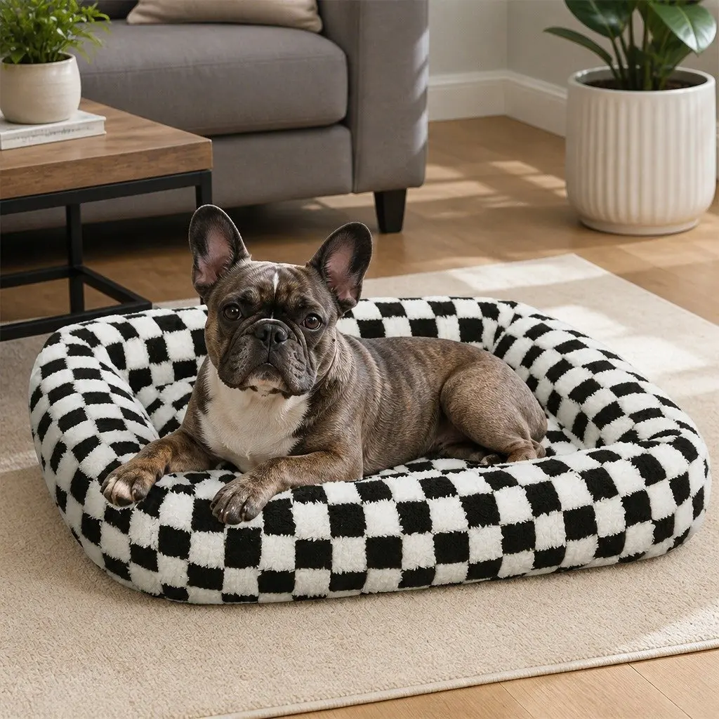 Dog Bed Plush Calming Pet Bed Soft Washable Removable Cover Raised Bolster