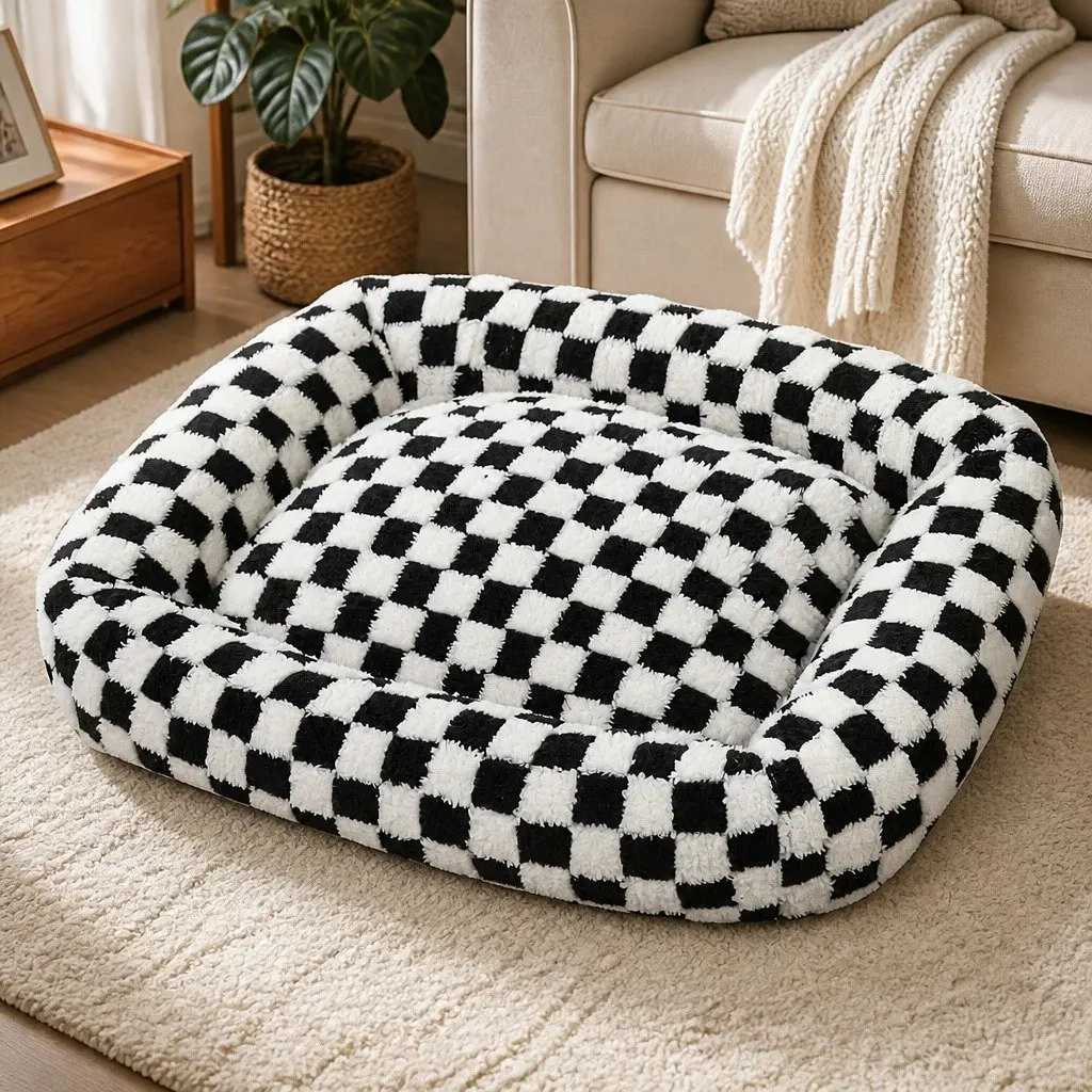 Dog Bed Plush Calming Pet Bed Soft Washable Removable Cover Raised Bolster
