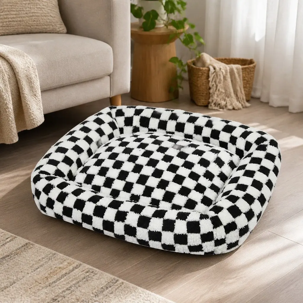Dog Bed Calming Pet Plush Soft Washable Removable Cover Raised Bolsters Support