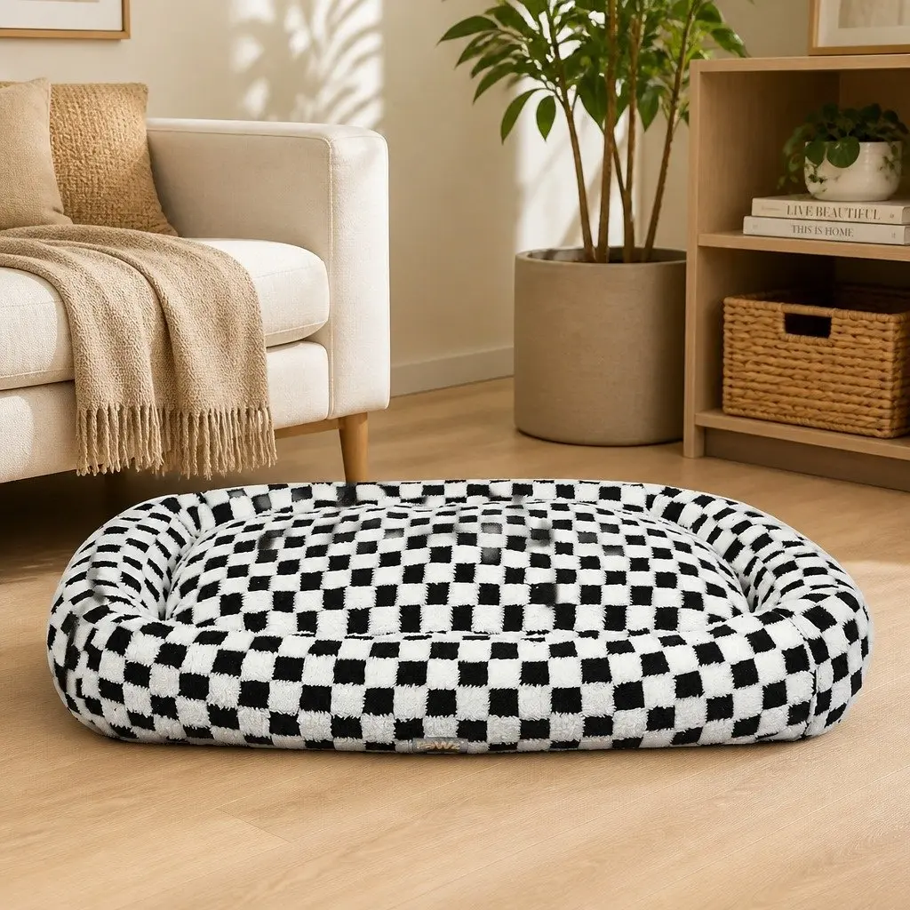 Dog Bed Plush Soft Washable Removable Cover Raised Bolster Support 100cm x 80cm x 11cm