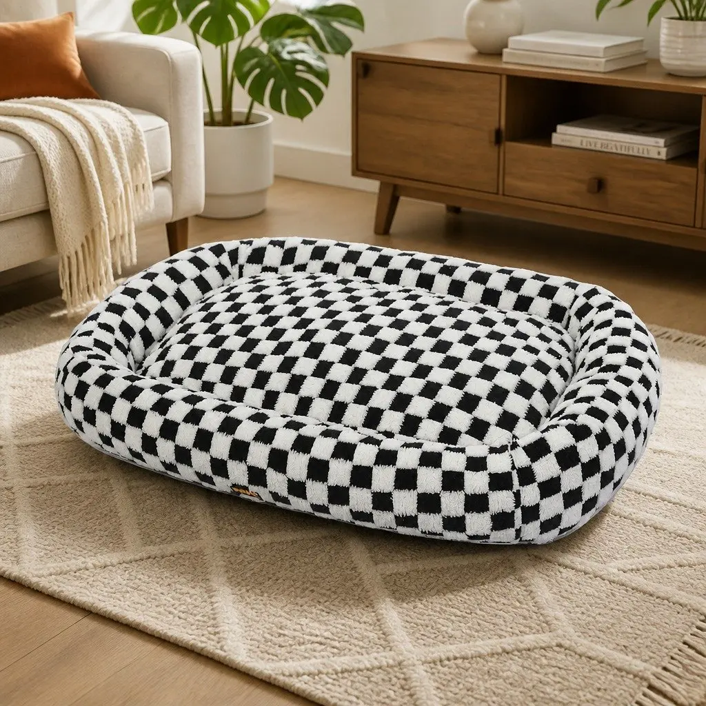 Dog Bed Plush Soft Washable Removable Cover Raised Bolster Support 100cm x 80cm x 11cm
