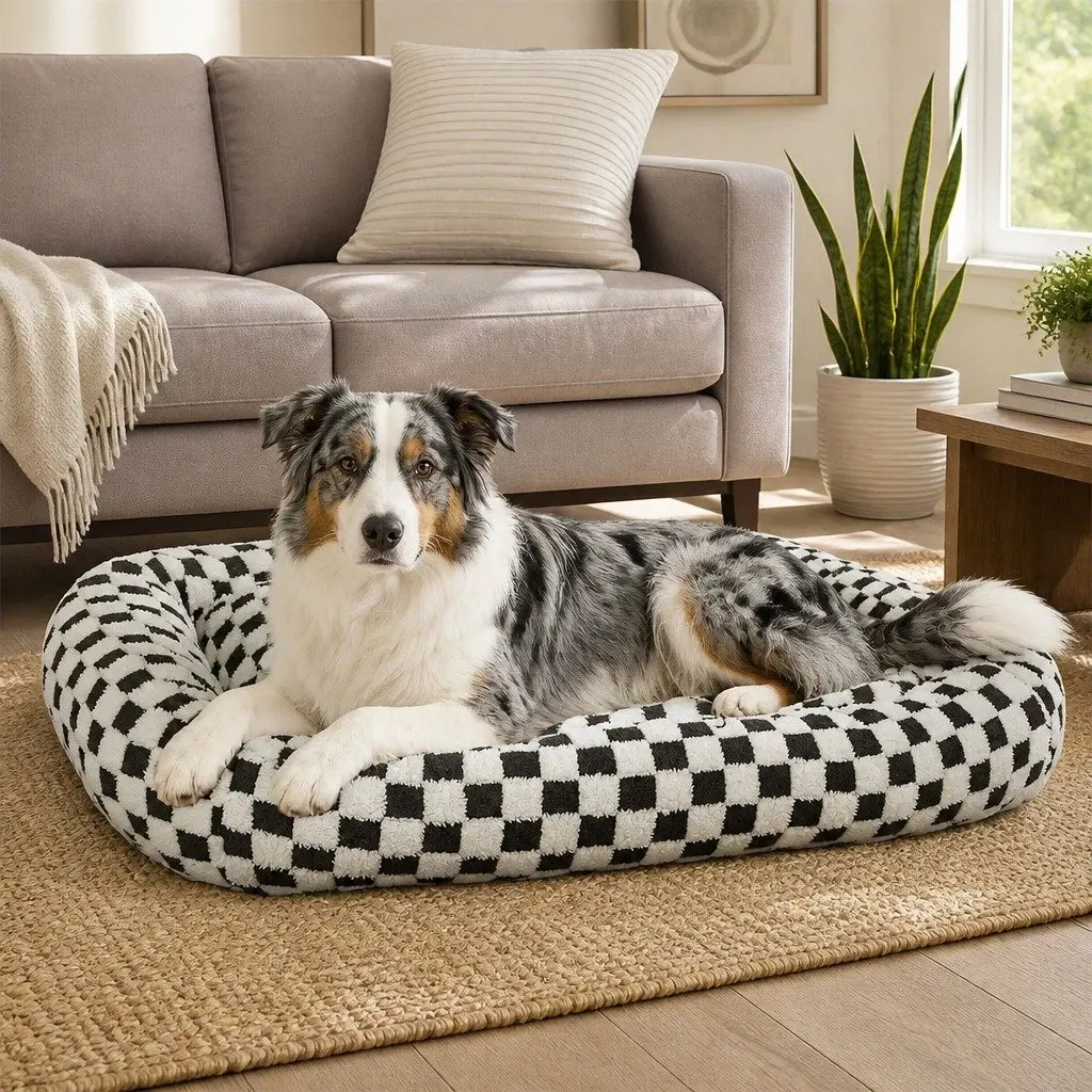 Dog Bed Plush Soft Washable Removable Cover Raised Bolster Support 100cm x 80cm x 11cm