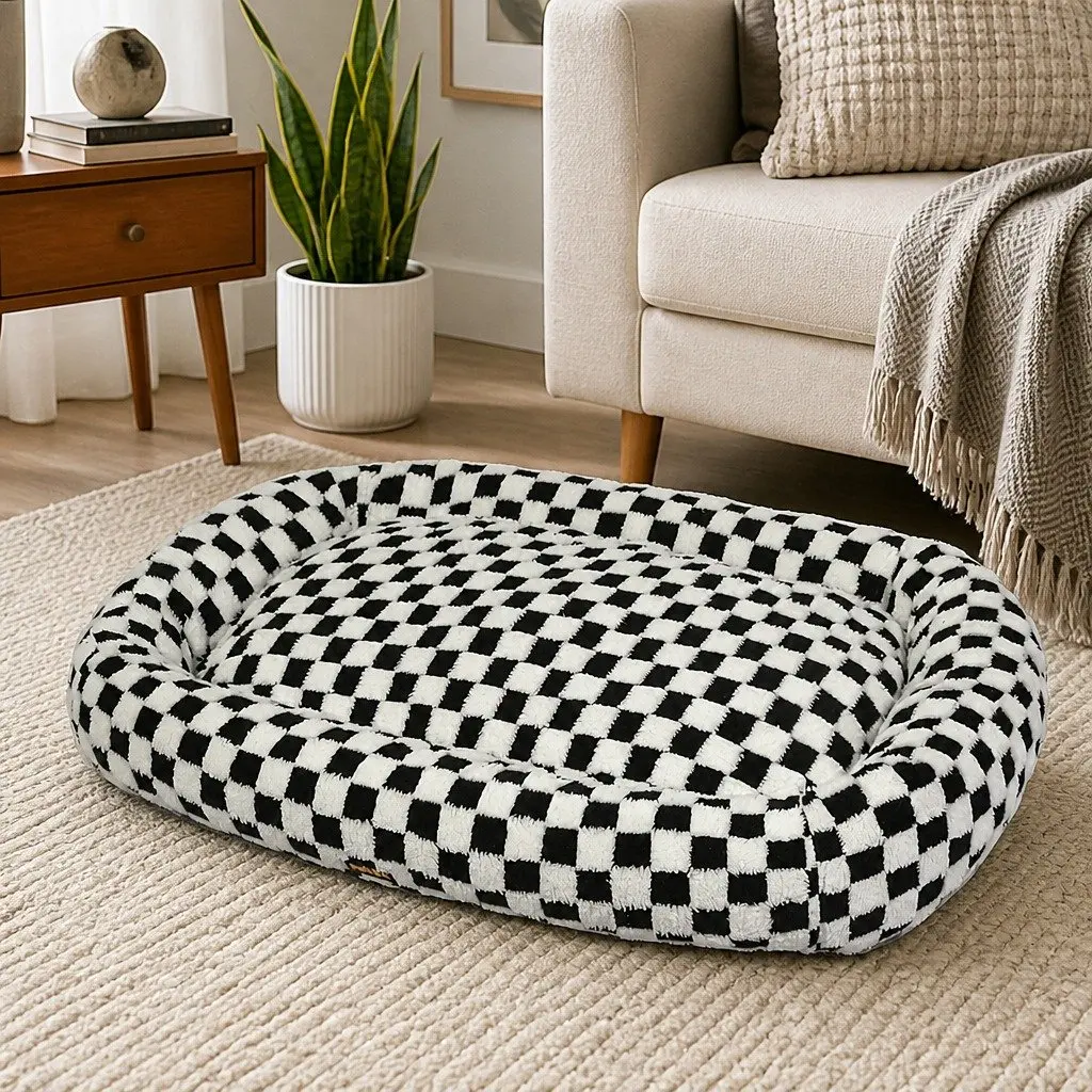 Dog Bed Plush Soft Washable Removable Cover Raised Bolster Support 100cm x 80cm x 11cm