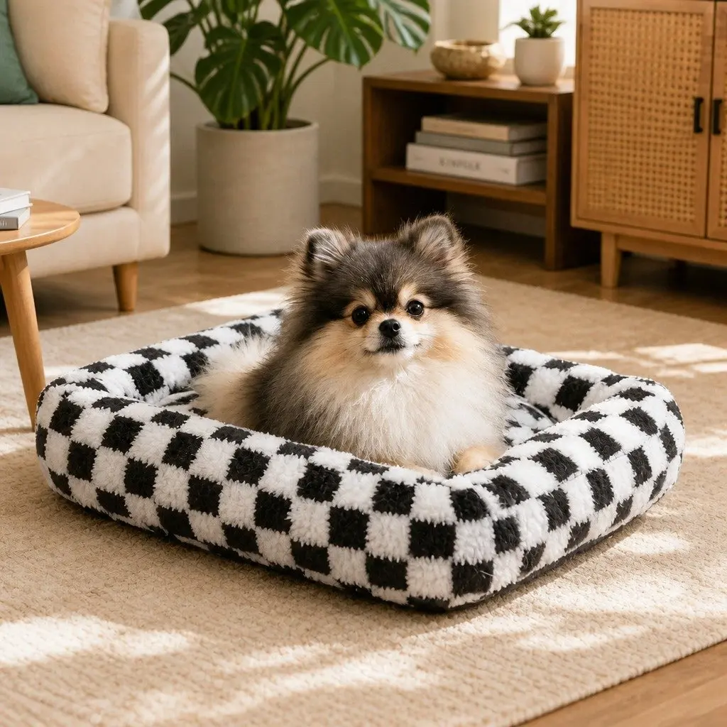 Dog Bed Calming Pet Plush Soft Washable Removable Cover Raised Bolsters Support