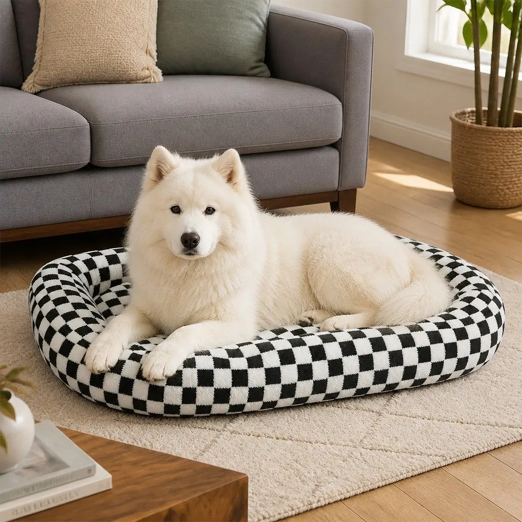 Dog Bed Calming Pet Plush Soft Washable Removable Cover Raised Bolsters Support