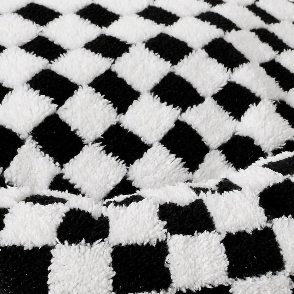 Circular Plush Dog Bed Checkered Removable Washable Cover 80cm