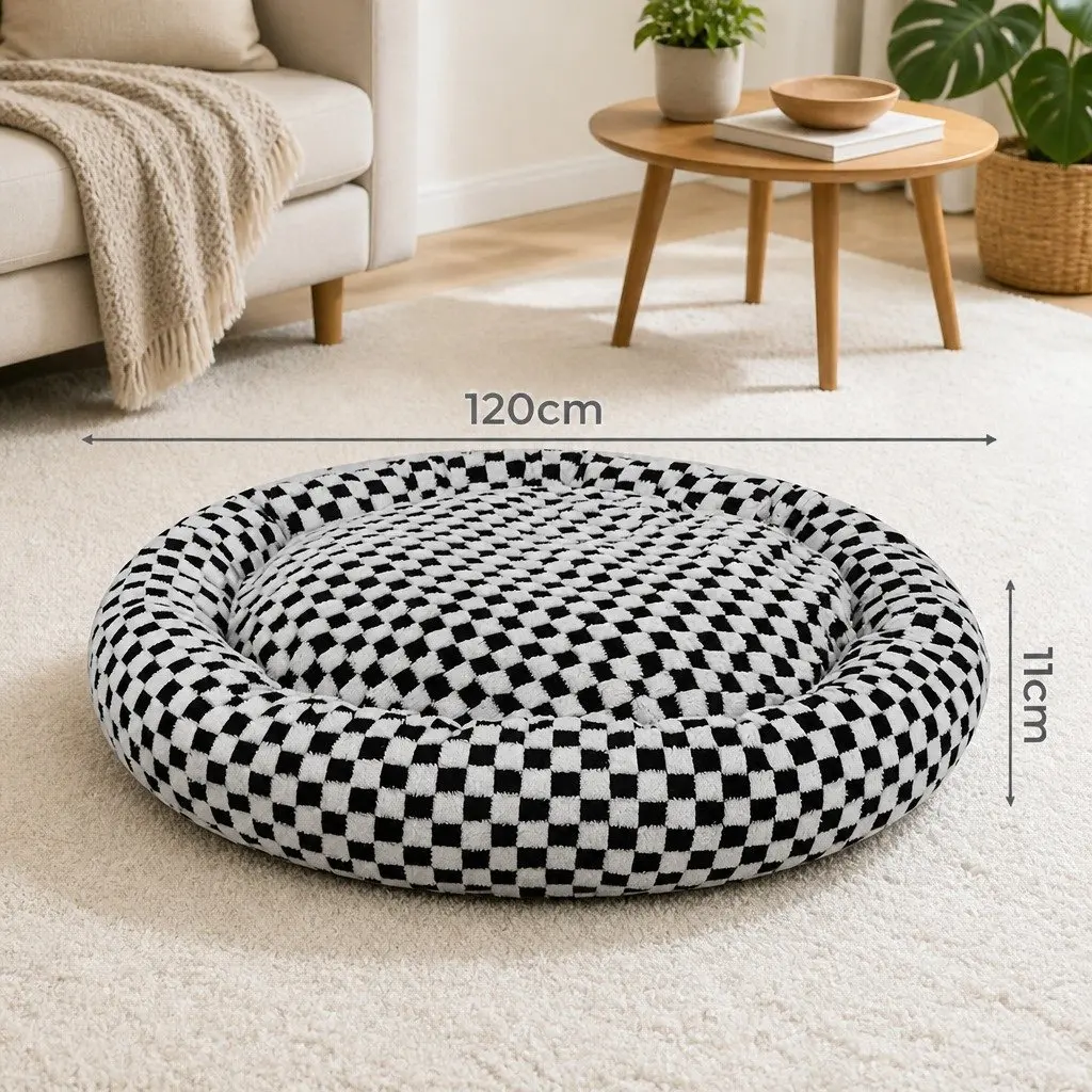 Circular Plush Dog Bed Calming Pet Cosy Washable Removable Cover Non-Slip Base
