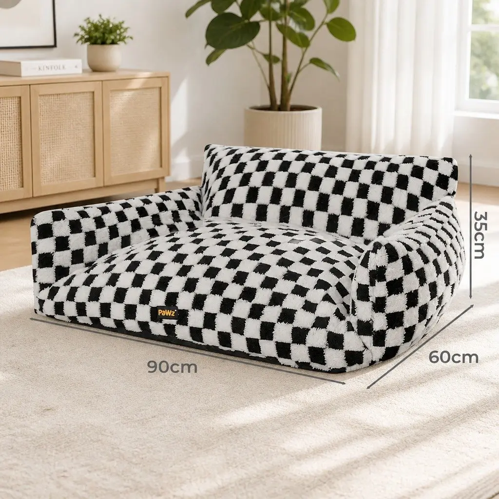 Plush Checkered Pet Bed Dog Cat Bed Washable Removable Cover Non-Slip Base