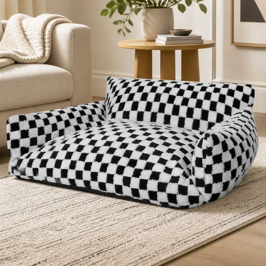 Pet Bed Plush Checkered Washable 70cm x 50cm x 35cm