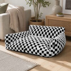 Pet Bed Plush Checkered Dog Cat Bed Washable Removable Cover Raised Bolsters