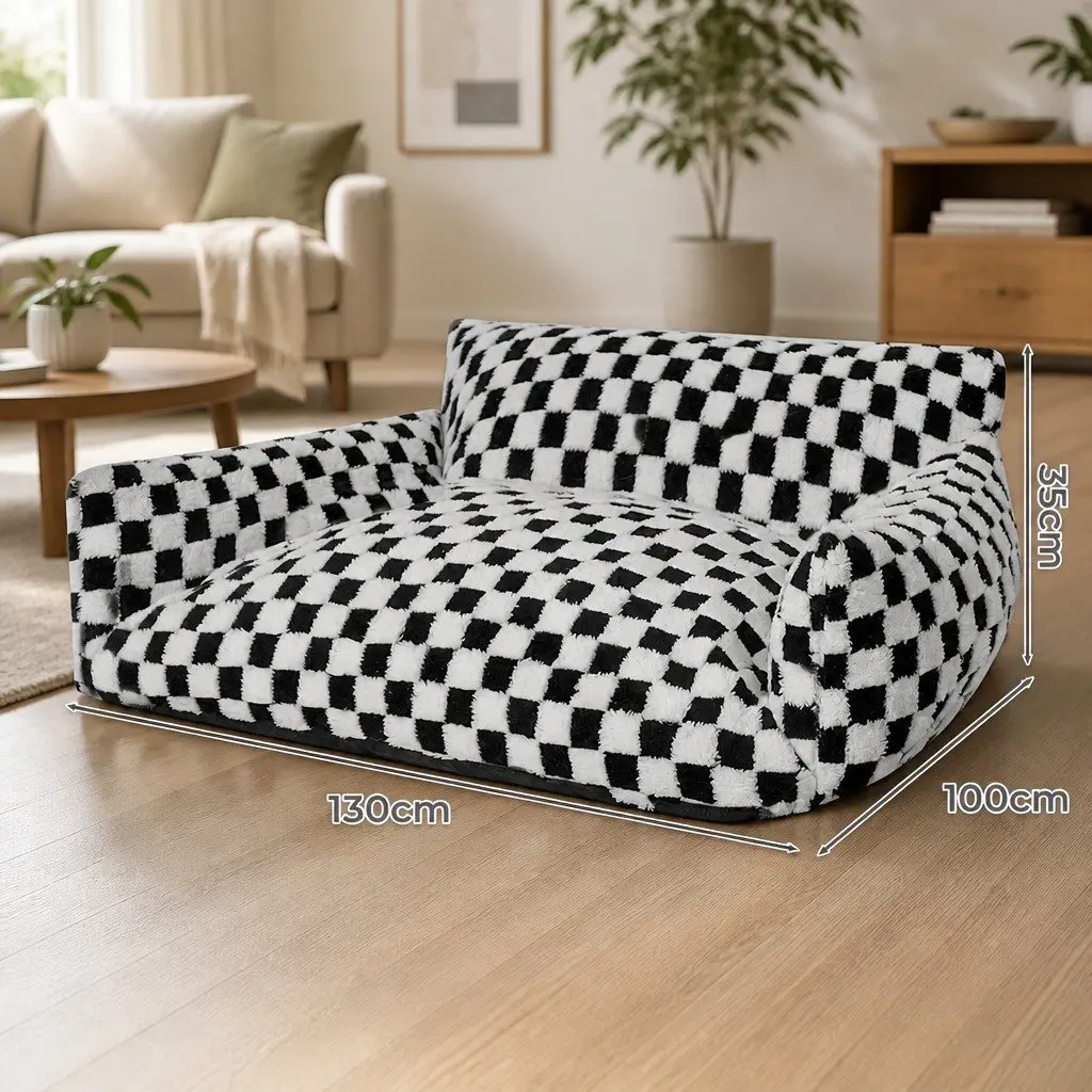 Pet Bed Plush Checkered Dog Bed Cat Bed Washable Removable Cover Raised Bolsters